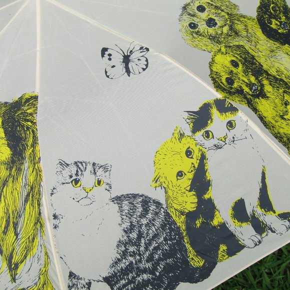 Vintage Umbrella Raining Cats and Dogs Cute Print with Tote 1970s Corgi Collie - Picture 4 of 9